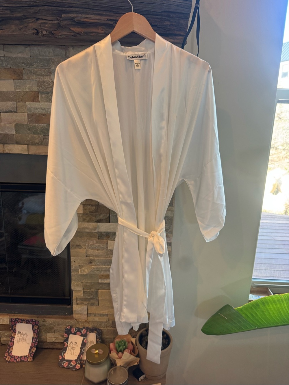 Calvin Klein White Satin Kimono Robe